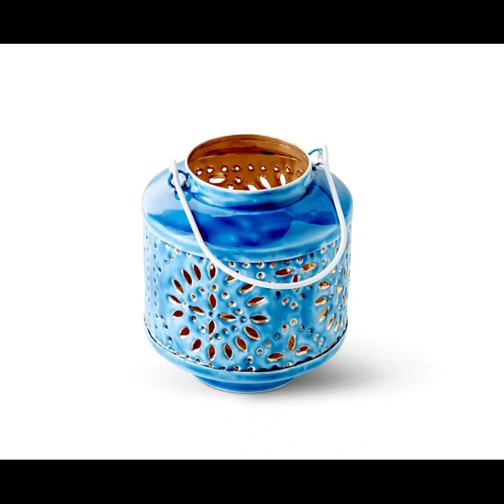 Hanging Tea Light Lantern in Blue Floral
